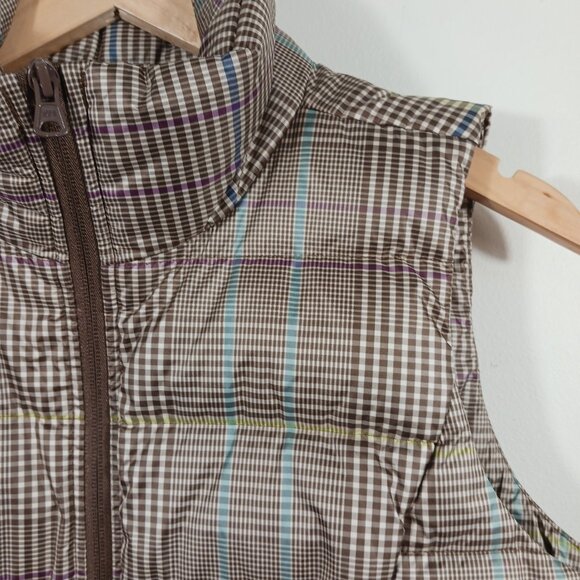 LANDS' END Classic Brown Plaid Puffer Vest, 75 Down/25 Feathers Fill Size Small - Picture 10 of 16